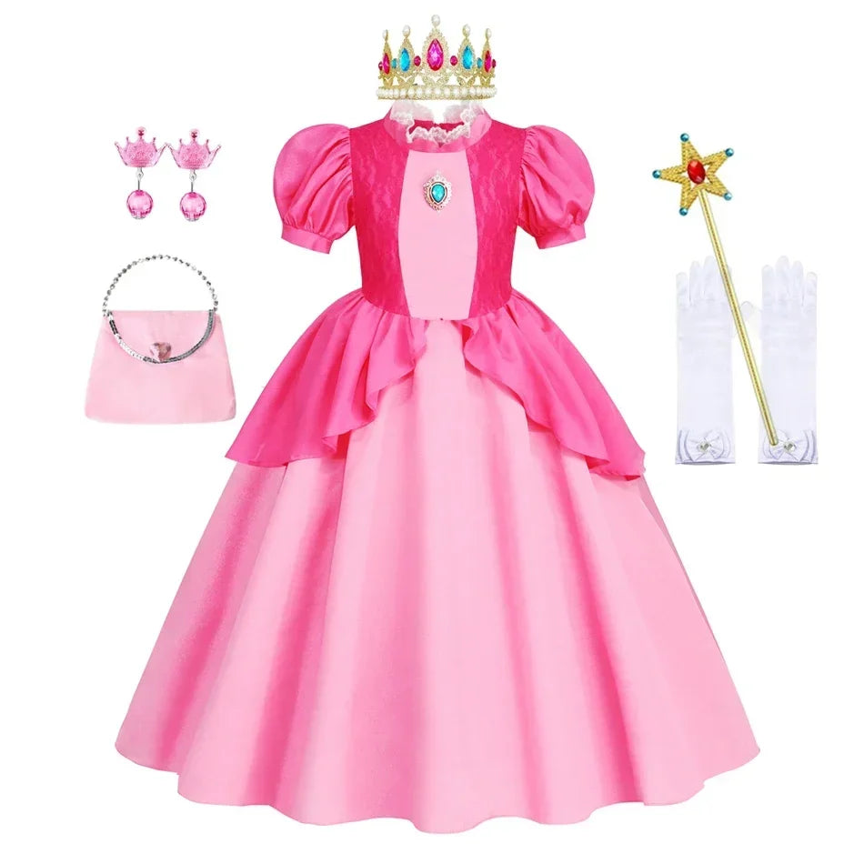 Rosalina Dress Girls Peach Costume Daisy Cosplay Children Birthday Party Carnival Fancy Outfit
