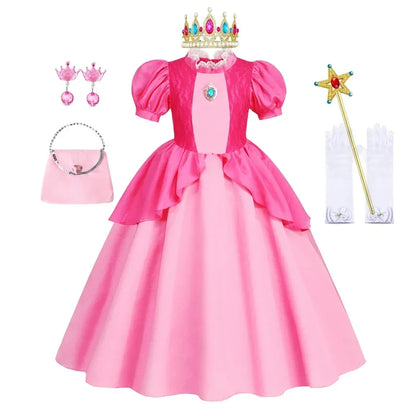 Rosalina Dress Girls Peach Costume Daisy Cosplay Children Birthday Party Carnival Fancy Outfit