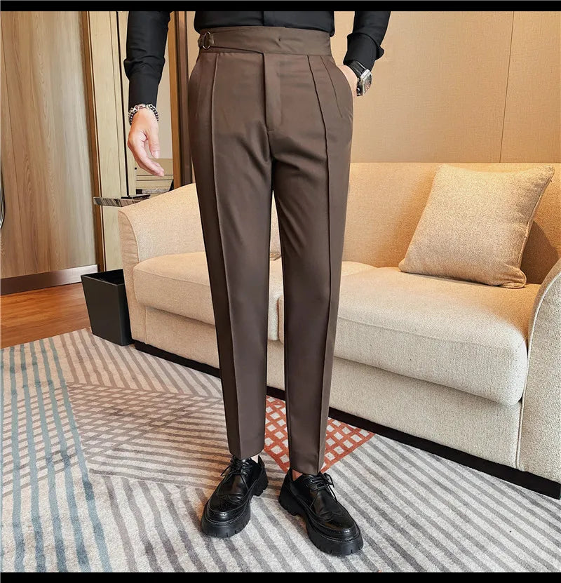 High Quality Men's Suit Pant Solid Color England Style Slim Fit Casual High Waist Trousers Men Spring Autumn Fashion Suit Pants