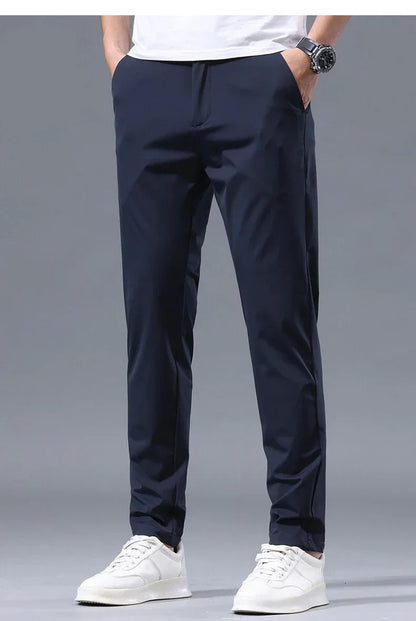 Summer Ultra-thin Men's Casual Pants High Elastic Quick-drying Ice Silk Slim Straight Business Formal Solid Color Trousers