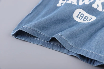 New Summer Boys Denim Clothing Sets Children Fashion Cartoon Lerrer T Shirt Shorts 2pcs Infant Baby Casual Outfits Suits