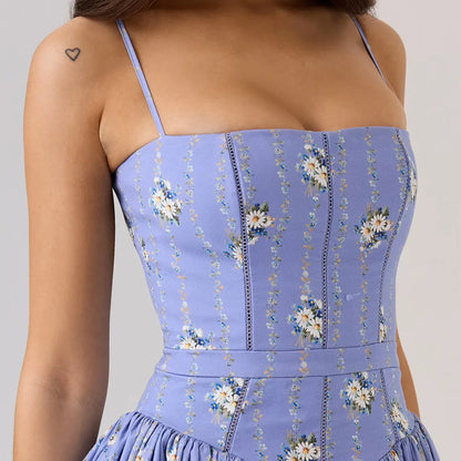 Summer Print Strappy Long Dress A-line Casual Beach Vacation Dress for Women