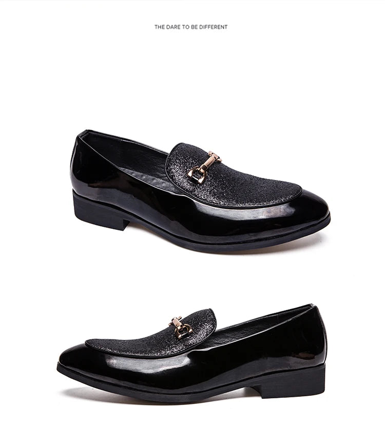 Men's pointed suede formal shoes, retro new patchwork loafers mixed with slipper shoes, wedding dress leather shoes