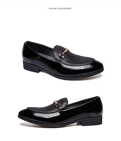 Men's pointed suede formal shoes, retro new patchwork loafers mixed with slipper shoes, wedding dress leather shoes