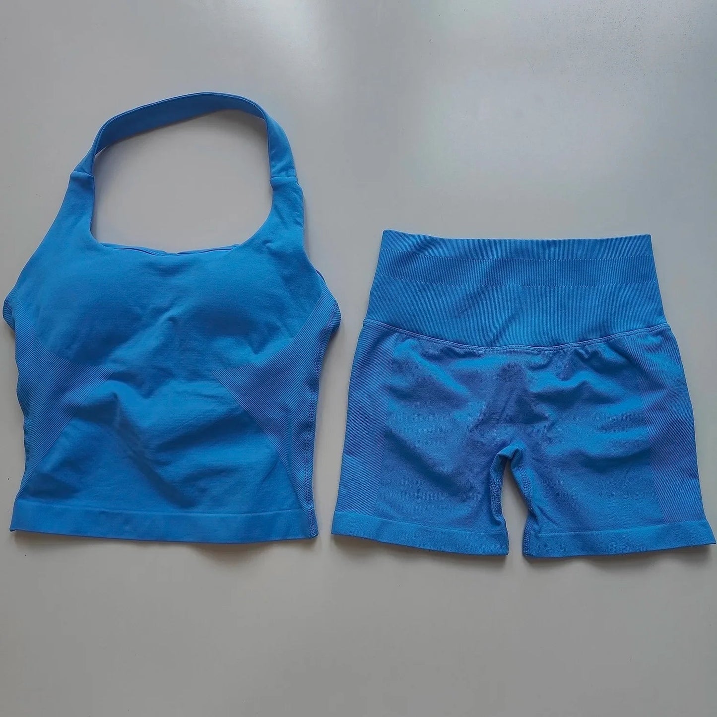 Sexy Halter Neck Beautiful Back High Waist Peach Sports Bras Shorts Suit Pilates Gathering Yoga Vest Training Fitness Bra Sets