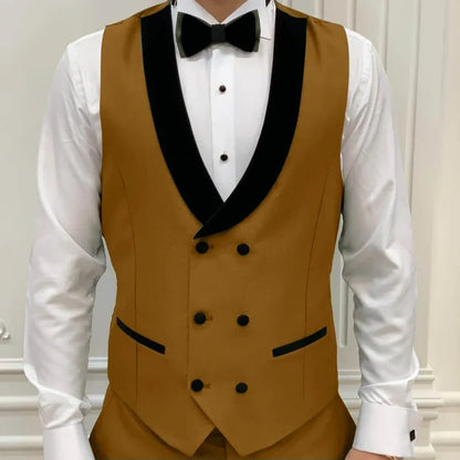 Men Vest Gray Double Button With Black Lapel Waistcoat Suit Fit Wedding Birthday Banquet Party Business Work Tuxedo Men Suit