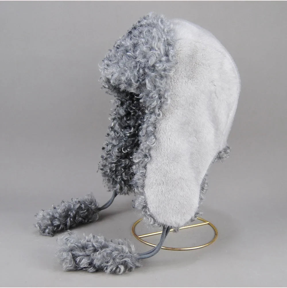 Real Fur Wool Hat Unisex New Winter Warm Bomber Russian Ushanka Hats With Ear Flaps Cow Leather Thick Snow Earflaps Baseball Cap
