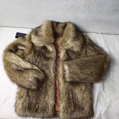 Winter Short Thick Warm Hairy Shaggy Faux Raccoon Fur Coat Men Long Sleeve High Quality Luxury Fluffy Jacket 2023
