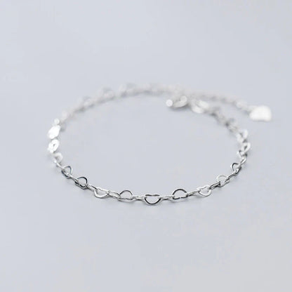 Authentic 925 Sterling Silver Simple Hearts Bracelet for Women Gift Fashion Adjustable Link Chain Bracelet Fine Jewelry