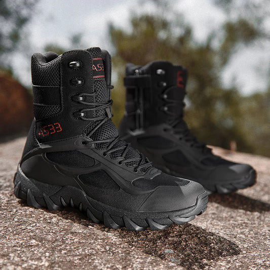 New Men High Quality Brand Leather Boots Tactical Desert Combat Boots Men's Outdoor Hiking Shoes Work Safty Ankle Boots