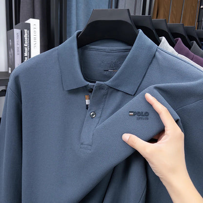 100% Pure Cotton Chest Emblem Embroidered Men's Autumn Polo Shirt Fashionable Casual Business Slim Fit Breathable Top