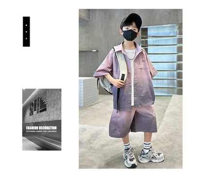 Fashion Kids Clothing Set Shirt Shorts Summer Suit for Teenage Boy Loose Casual Gradient Color Clothes Set Child Luxury Outfit