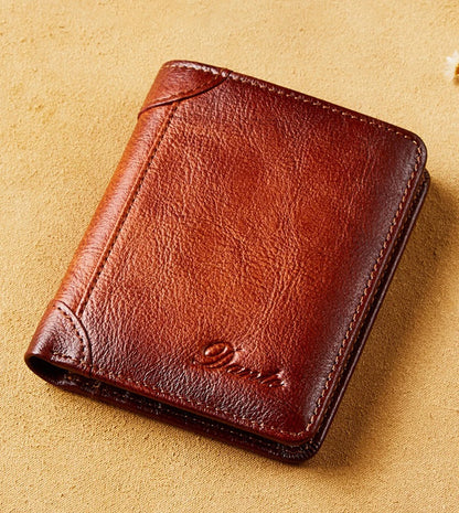 Portefeuille en cuir véritable pour hommes, deux sacs pliants, porte-cartes RFID, portefeuille pour hommes, portefeuilles de luxe de haute qualité, carrés