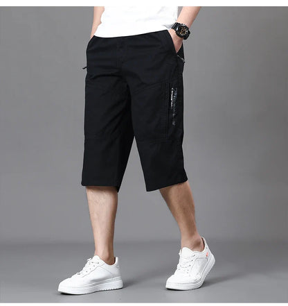 Men's Cropped Pants Cargo Shorts Big Size Below Knee Shorts Sports Short Pants Streetwear Hip Hop Straight Loose Pants