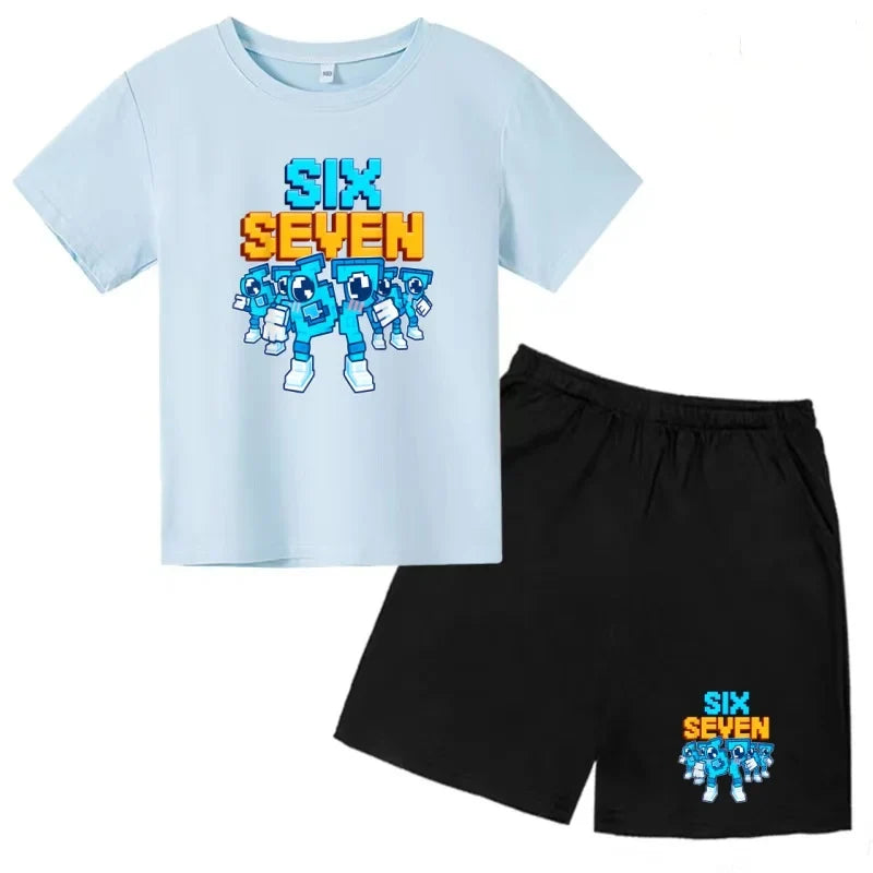 New 67 Number Six Seven Print Kids Cool Summer T-shirt 3-12Yrs Clothes Cartoon Short-sleeved+Shorts Boys Girls Sports Casual Set