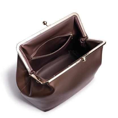 Fashion Large Kisslock Clip Shell Clutch Bag  Designer Women Handbags Luxury Soft Pu Leather Shoulder Bags Elegant Party Bag2026