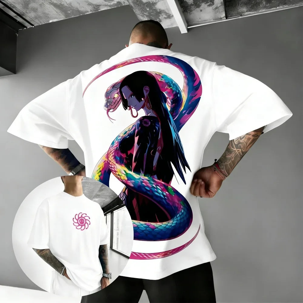 One Piece Boa Hancock Unisex Pure Cotton T-shirt 2026 Summer Anime Print American Loose Casual Parent-child Short Sleeved Top