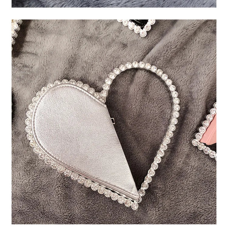 Diamond Red Heart Evening Clutch Women's Designer Chic RhinestoneBlack Wallet Wedding Party Sac A Main