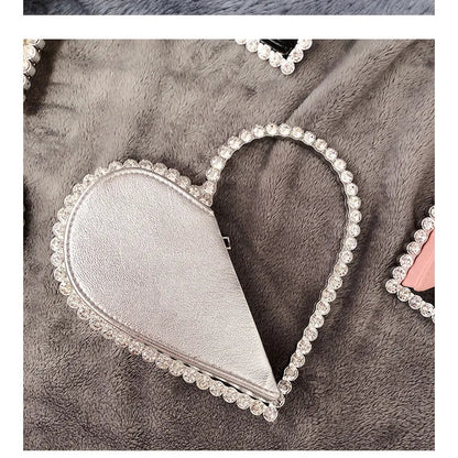 Diamond Red Heart Evening Clutch Women's Designer Chic RhinestoneBlack Wallet Wedding Party Sac A Main