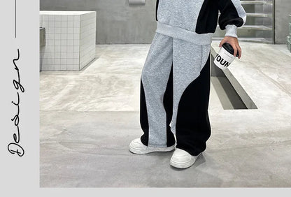 Spring Boys Black x Grey Contrast Pullover Sweatshirt+Sweatpant Work Set School Kid 2PCS Tracksuit Children Jogger Outfit 5-16Yr