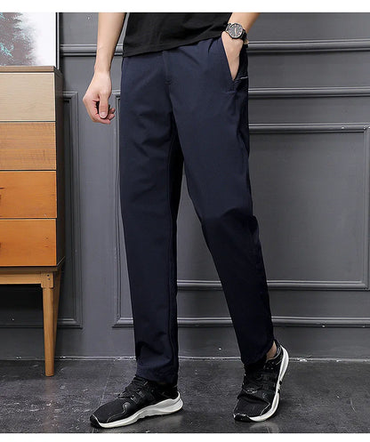 Men's Summer Cargo Pants Big Size Ice Silk Stretch Breathable Straight Leg Pants Quick Dry Elastic Lightweight Long Trousers