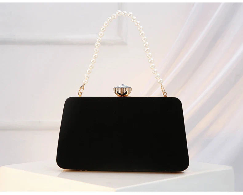 Luxury  Women Evening Bag Velvet Elegant Wedding Party Dress Banquet Clutch Bag Fashionable Metal Long Chain and Handle Purse
