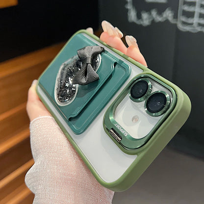 Luxury Metal Stand Exquisite Heart Card Bag Shock Proof Case for iPhone 17 16 15 14 13 12ProMax Plus Send camera protective film