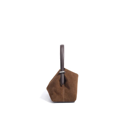 2026 Autumn Winter All-match Bowling Tote All-match Matte Suede Cowhide Leather Women Shoulder Bag Coffee Purple Noble Handbag