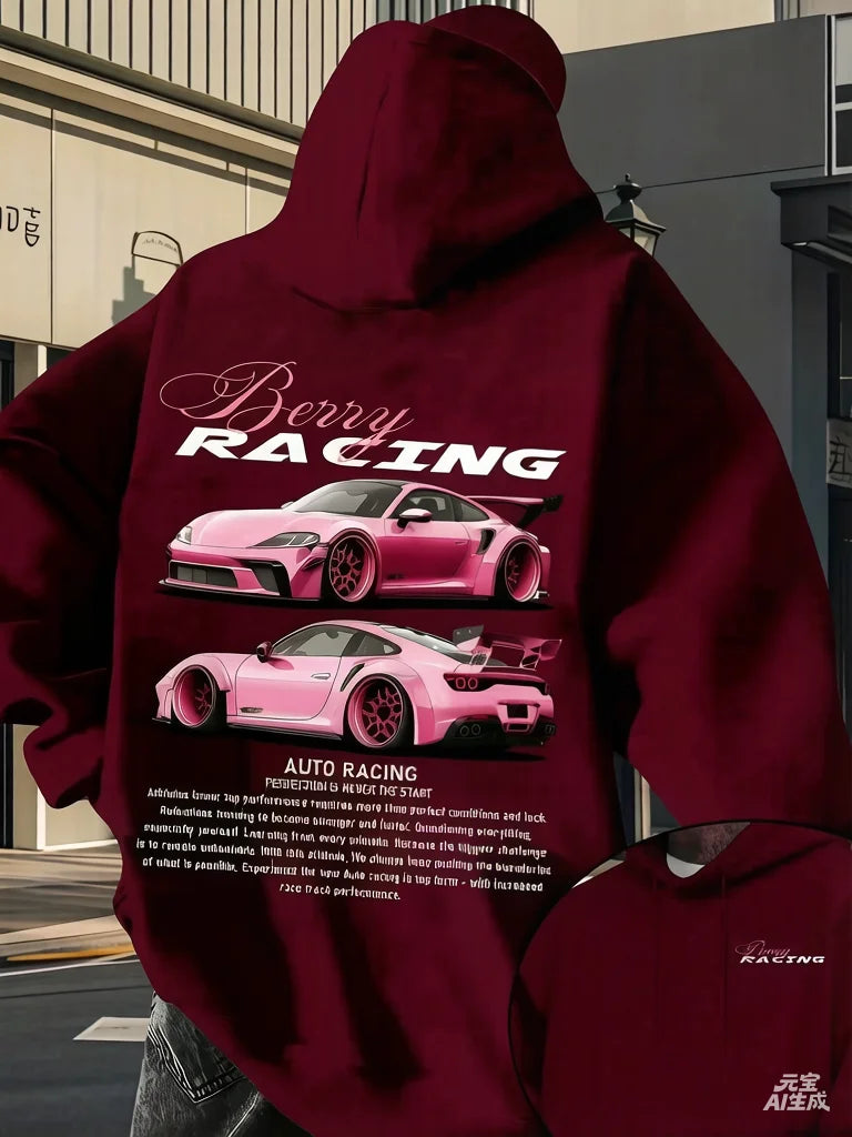 2026 Men's Car Print Hoodie Y2K Streetwear Fashion Hooded Sweatshirt Casual Comfortable Pullover Top