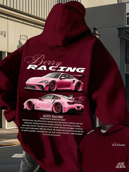 2026 Men's Car Print Hoodie Y2K Streetwear Fashion Hooded Sweatshirt Casual Comfortable Pullover Top