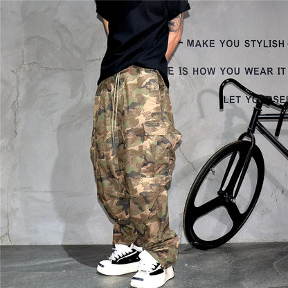 Heavy weight Tactical Cargo Pants For Men Vintage Camo Multi-Pocket Loose Fit Straight Leg Outdoor Streetwear Casual Trousers