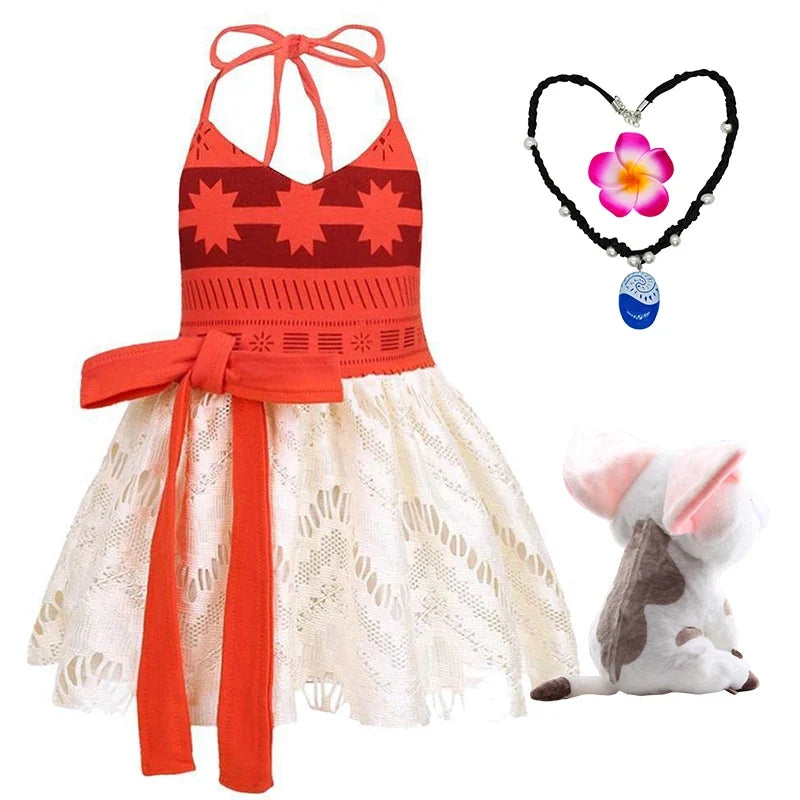 Baby Girls Dress Up Moana Costume Toddler Kids Summer Princess Dress Children Halter Dress Backless Carnival Halloween Clothes
