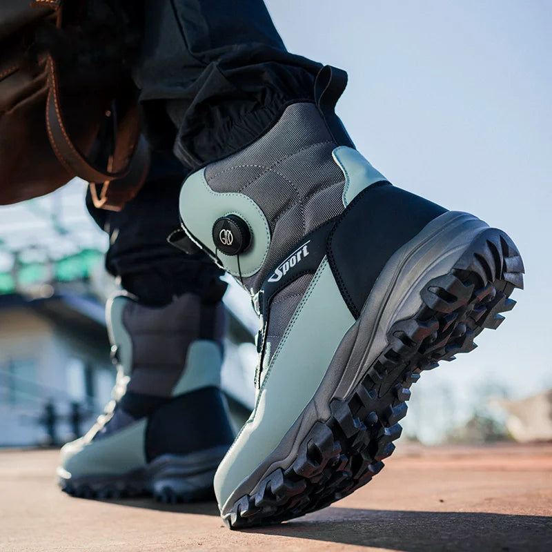 Rotating Button Men's Snow Boots Warm Plush Winter Boots Men Outdoors Cotton Shoes Wear resistant Mid-Calf Boots Platform Shoes