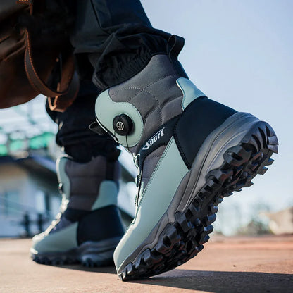 Rotating Button Men's Snow Boots Warm Plush Winter Boots Men Outdoors Cotton Shoes Wear resistant Mid-Calf Boots Platform Shoes