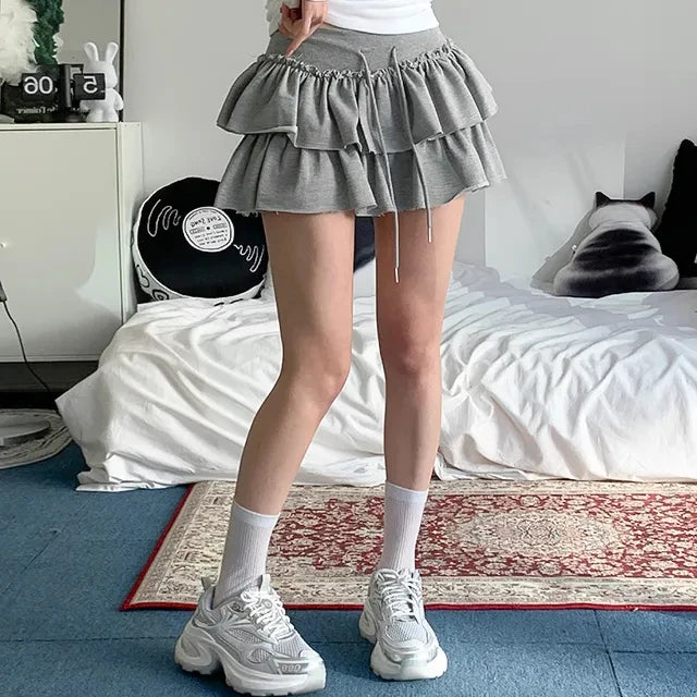 Summer 2025 Casual High Waist Fluffy Skirt Women's f-length Baked Cake Skirt with Fringe Versatile Cotton 00% Skirt