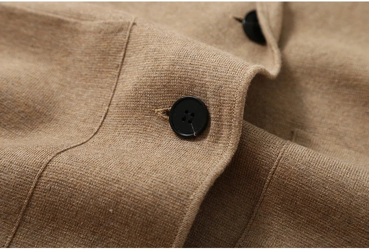 Women Blazer Cashmere Silk Blends Solid Colors Camel Long Sleeve Buttons Down Fashion Jacket Coat  Winter Warm XL XXL LY051