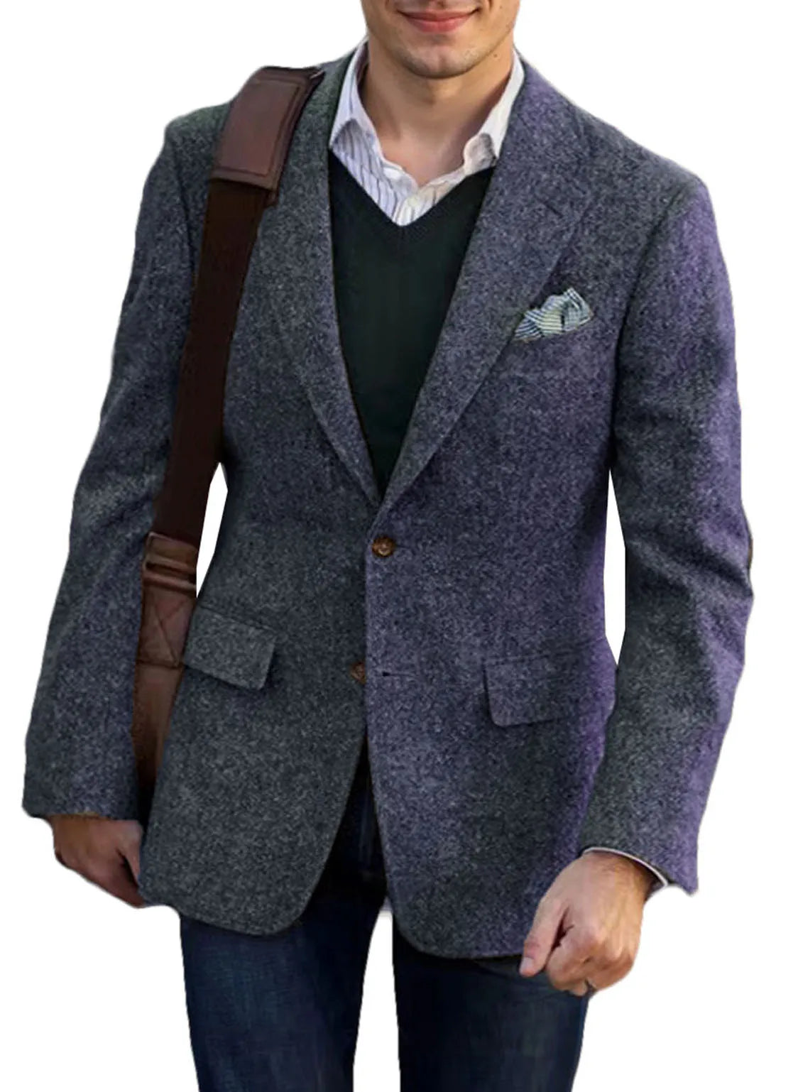 Vintage Winter Tweed Suits Brown Tweed Men Suits With Patch Design Costume Homme Smart Business Formal Wedding Suits 1 Pieces