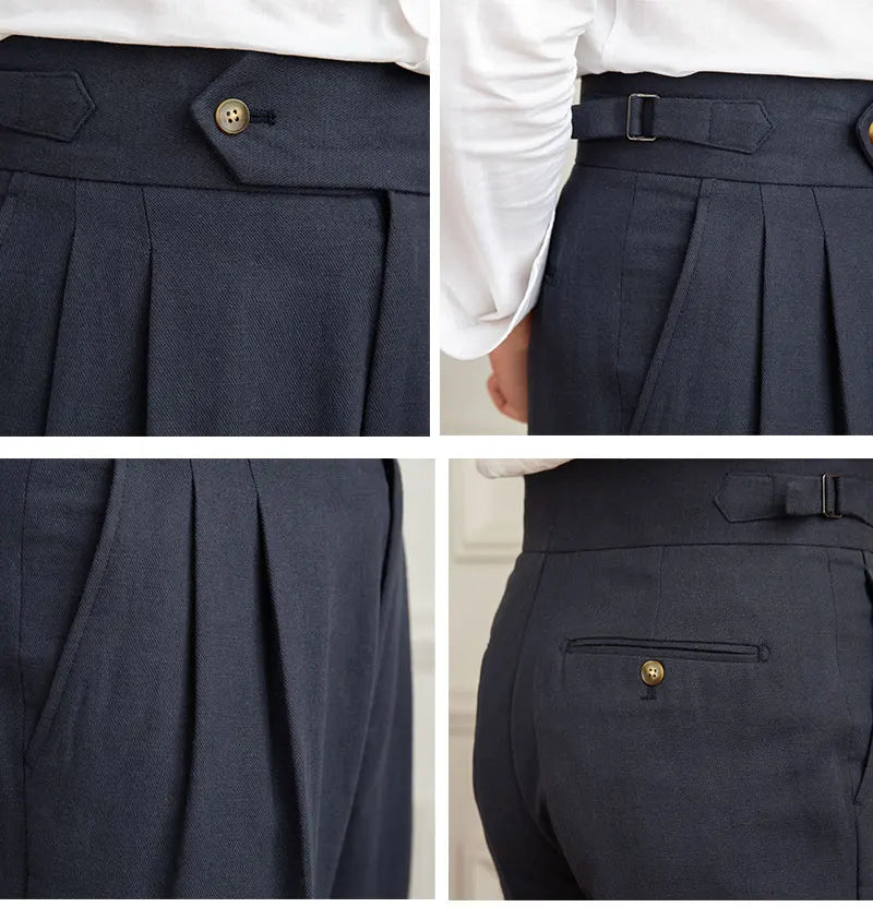Three Gentleman Summer Naples Casual Straight Pants Men's Commuting Cotton and Linen Comfortable Breathable High Waist Pants