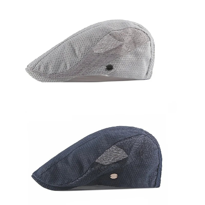 Men Women Breathable Mesh Summer Hat Newsboy Beret Ivy Cap Cabbie Flat Cap Adjustable Vintage Style