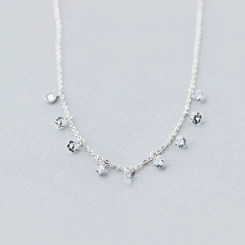 New Luxury Paved Round CZ Link Chain Necklace Female Brand Short Metal Necklaces 925 Sterling Silver Wedding  Jewelry