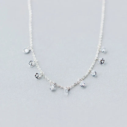 New Luxury Paved Round CZ Link Chain Necklace Female Brand Short Metal Necklaces 925 Sterling Silver Wedding  Jewelry