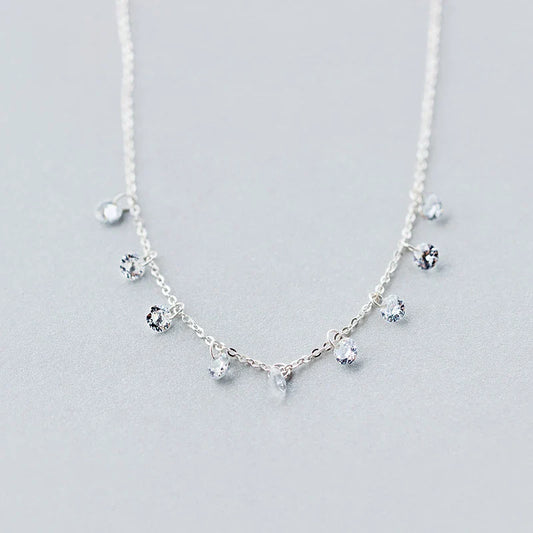 New Luxury Paved Round CZ Link Chain Necklace Female Brand Short Metal Necklaces 925 Sterling Silver Wedding  Jewelry
