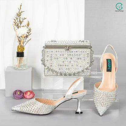 New Wine Red High Heels Shoes And Bag Dotted Crystal Wedding Party Spring, Summer, and Autumn Fashion Women's Noble Sandals
