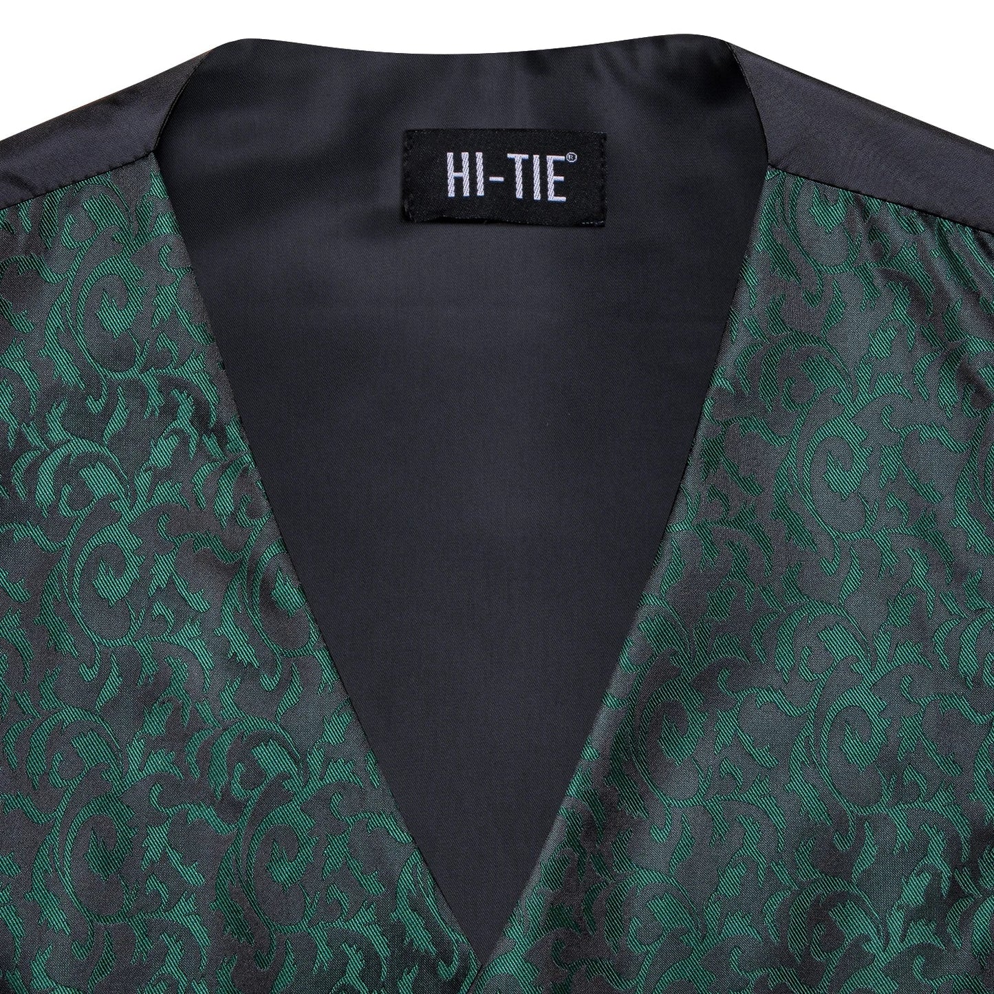 Men's Silk Vests Fashion Dark Green Floral Jacquard Handkerchief Cufflinks Necktie Sleeveless Wistcoat Sets Wedding Party