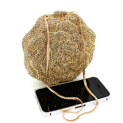 Exquisite Rose Design Crystal Bags Full Rhinestone Bag Hollow Metal Diamond Party Ladies Evening Bag