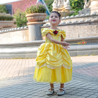 Girl Belle Dress Beauty Cosplay Costume Princess Deluxe Applique Outfit Children Birthday Party Elegant Gown Fairy Disguise Sets