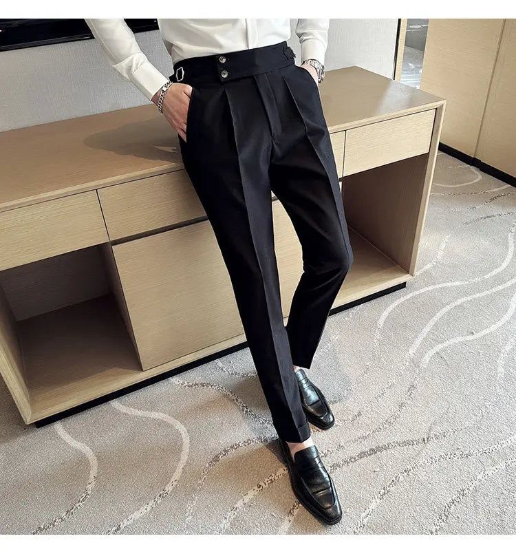 British Style Naples Solid Color High Waist Suit Pants High Quality Men Formal Business Social Party Wedding Casual Trousers