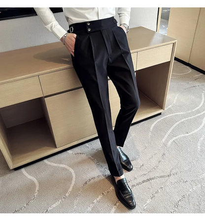 British Style Naples Solid Color High Waist Suit Pants High Quality Men Formal Business Social Party Wedding Casual Trousers