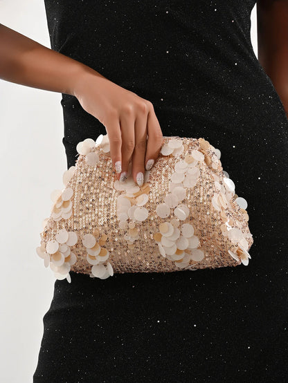 Dinner bag Fashion sequin messenger bag Women's simple handbag, large sequin clutch bag Versatile chain shoulder messeng  bag