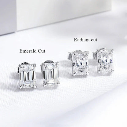 0.5-2CT Emerald Cut 18k Plated Moissanite Stud Earrings for Women Classic Bride 925 Sterling Silver Earring Lab Diamond